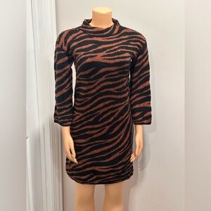 Ann Taylor Animal Print Mock Neck Sweater Dress Long Sleeves XSP NWT